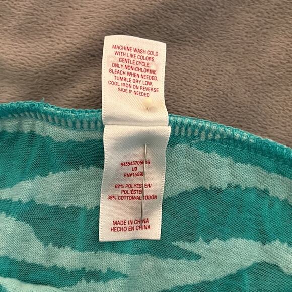 Bongo Juniors Size L Green Print Strapless Swim Coverup Fringe Beach - Picture 6 of 9